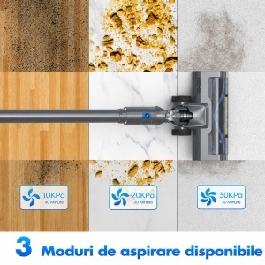 Aspirator vertical fara fir 200W, putere aspirare 30 kPa, baterie 2000mAh, recipient praf 600ml, 3 moduri de aspirare, ecran tactil LED, motor brushless, perie iluminata LED - Img 17