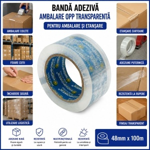 Banda adeziva scotch transparenta OPP 48mm x 100m pentru ambalare HighPower - Img 3