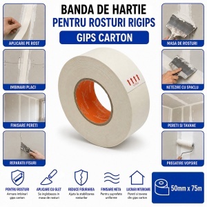 Banda hartie armare rosturi rigips 50mm x 75m HighPower - Img 5
