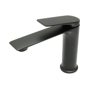 Baterie lavoar baie Premium din cupru, pipa lunga, design rotund, monocomanda, negru mat, furtunuri incluse