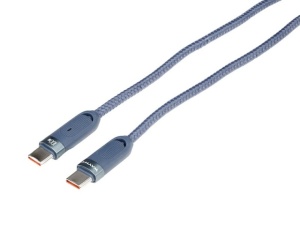 Cablu de încărcare și sincronizare WAYME din microfibră împletită, spiralat, 50 - 180 cm, USB-C > USB-C, Max 100W, Albastru - Img 3