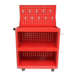 Carucior scule metalic pe roti cu 3 rafturi si panou perforat cu suporti unelte 660x360x1080mm - Img 2