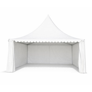Cort evenimente pavilion tip pagoda 6x6m, alb impermeabil UV, acoperis PVC 950g/m2, cadru aluminiu 64x64x3mm