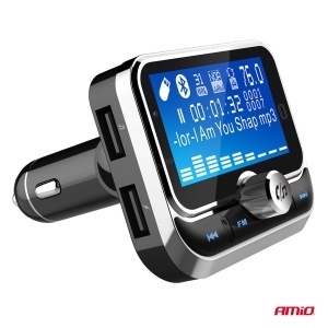 Incarcator - Modulator FM - Bluetooth 2×USB-A 12V 24V cu telecomanda Amio - Img 4
