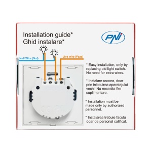 Intrerupator dublu cu touch PNI SH202 din sticla, alb cu LED indicator - Img 7