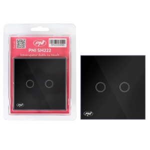 Intrerupator dublu cu touch PNI SH222 din sticla, negru cu LED indicator, 10A, 2X200W - Img 8