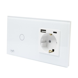 Intrerupator simplu PNI SH115W din sticla cu touch, combinat cu priza Schuko si mufe USB - Img 4
