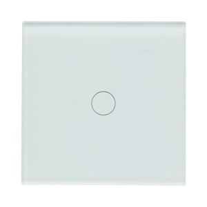 Intrerupator touch alb simplu 220V, indicator luminos, rama sticla 86x86x34mm - Img 2