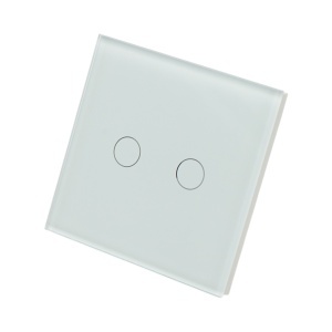 Intrerupator touch dublu cap scara alb 220V, indicator luminos, rama sticla 86x86x34mm
