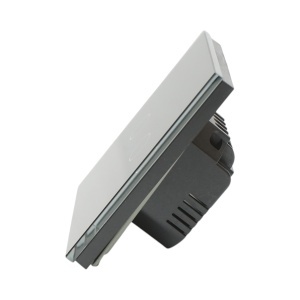 Intrerupator touch dublu cap scara negru 220V, indicator luminos, rama sticla 86x86x34mm - Img 3