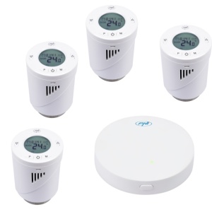 Kit Wifi 4 bucati cap termostatic inteligent PNI CT25T pentru calorifer si Hub PNI CT25WIFI cu control prin Internet, aplicatie de mobil Tuya Smart
