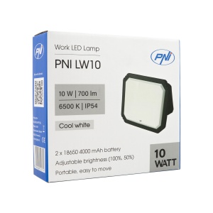 Lampa LED de lucru PNI LW10 10W, portabila, reincarcabila, cu acumulator 2 x 18650 4000mAh, 6500K, IP54, 700 lm, 2 niveluri luminozitate - Img 9