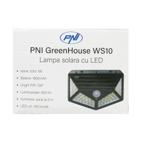 Lampa solara LED PNI GreenHouse WS10, 100 LED-uri, 600 lm, unghi PIR 120 grade, acumulator 1800 mAh, montaj pe perete - Img 13