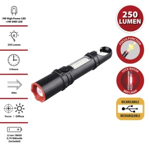 Lanterna LED reincarcabila din plastic, 3W. Prevazuta cu lanterna laterala si functie de zoom - Img 2