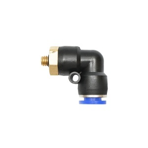 Mufa reductie rapida cotita din plastic pentru furtun fi 8mm si filet metalic M6