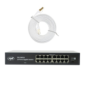 Pachet Switch PNI SW016, 16 x 10/100/1000 Mbps, Gigabit, carcasa metalica si patch 3m CAT8 PNI U8030W - Img 13