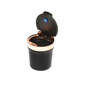 Scrumiera auto universala cu fund ceramic neagra-auriu cu lumina albastra LED - Img 3