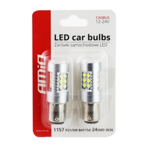 Set 2 becuri auto cu LED CANBUS - AMIO 12-24V, BA15D P21W-5W, 24 SMD 3030 - Img 2