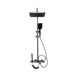 Set dus multifunctional cu termostat, afisaj digital temperatura, 4 functii de curgere a apei, pipa cada, dus dreptunghiular tip ploaie, para de dus, dus bideu, grafit mat, aluminiu - Img 3