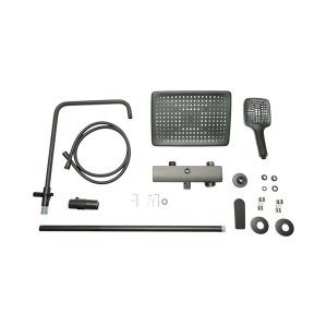 Set dus Premium multifunctional de perete din cupru, 3 functii curgere apa, dus dreptunghiular tip ploaie, para de dus, negru mat - Img 2