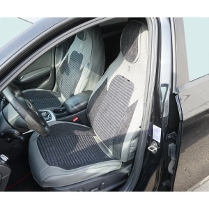 Set huse scaune auto Premium crem-gri universale, design sport ergonomic, piele ecologica cu insertii textile 11 piese - Img 3