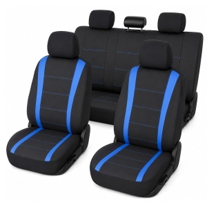 Set huse scaune auto universale negru-albastru, material textil 8 piese