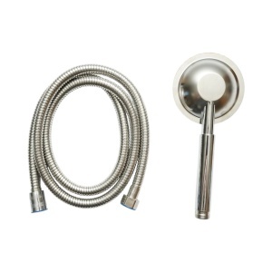 Set para dus cu furtun zincat 1.5m, 1 functie tip ploaie, duze silicon, crom lucios, otel inoxidabil 100x225mm - Img 3