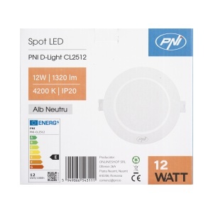 Spot LED PNI D-Light CL2512 12W, incastrabil, rotund 17 cm, 4200K, alimentare 230V, 1320 lm, alb neutru - Img 6