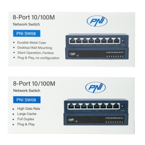 Switch PNI SW08 cu 8 porturi 10/100 Mbps, carcasa metalica, fara ventilator, plug & play, protectie fulger 4KV - Img 4