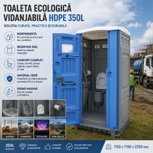 Toaleta ecologica vidanjabila HDPE 350L cu lavoar, pisoar, oglinda, suport hartie si cuier 1150x1150x2250mm - Img 8