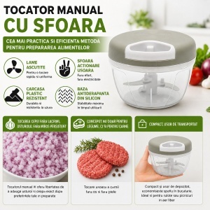 Tocator manual de legume cu sfoara, 3 lame inox, capacitate 500ml - Img 6