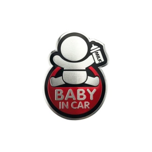 Abtibild "BABY IN CAR" fundal rosu forma in relief