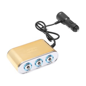 Adaptor bricheta auto tripla 12/24V auriu cu intrerupator individual si 1 port USB 5V 2.1A - Img 2