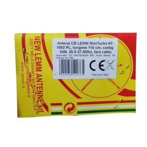 Antena CB LEMM MiniTurbo AT-1002 PL, lungime 110 cm, castig 2dB, 26.5-27.5Mhz, 200W, fara cablu, fabricata in Italia - Img 4