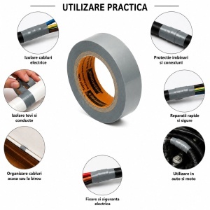 Banda izolatoare gri vinil 19mm x 9m Anti Fire Super AAA+ HighPower - Img 4