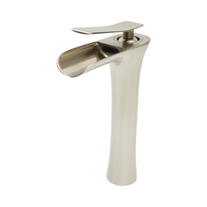 Baterie lavoar baie inalta Premium din cupru, pipa tip cascada, design rotund, monocomanda, argintiu satinat, furtunuri incluse