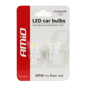 Bec de pozitie tip LED , T10 W2.1x9.5 W5W, 12V , 3 SMD 7020, culoare alb , AMIO, set 2 buc - Img 2