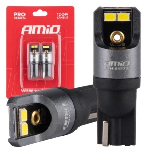 Becuri auto LED T10 12V 24V 4x2016 SMD 6000K Canbus Amio