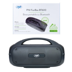 Boxa portabila PNI FunBox BT600, cu Bluetooth, 65W, MP3 player, cititor card, USB, microfon fara fir, acumulator 4400mAh, IPX4 - Img 6