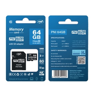 Card de memorie MicroSD PNI 64GB cu adaptor SD Clasa 10, 80 Mb/s, V30 - Img 5