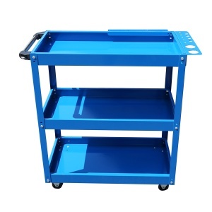 Carucior scule metalic pe roti cu 3 rafturi, compartimente piese si suporturi perforate 660x360x730mm - Img 4