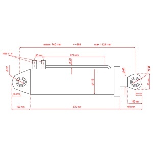 Cilindru hidraulic spate pentru lama si sapa 90x115x46x740x570x384mm Tractor Forestier - Img 7