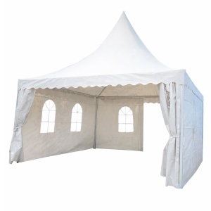 Cort evenimente pavilion tip pagoda 5x5m, alb impermeabil UV, acoperis PVC 750g/m2, cadru otel-aluminiu 48x48x2.5mm - Img 3