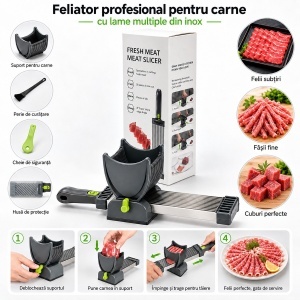 Feliator manual carne proaspata, 17 lame inox, grosime taiere 2/4mm pentru felii, fasii si cuburi Breckner Germany - Img 2