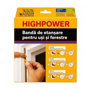 Garnitura etansare usi si ferestre alba autoadeziva 10m, profil D 3-7mm, EPDM HighPower - Img 2
