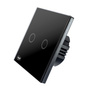 Intrerupator dublu cu touch PNI SH222 din sticla, negru cu LED indicator, 10A, 2X200W - Img 2