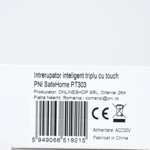 Intrerupator inteligent triplu cu touch PNI SafeHome PT303 WiFi, 10A, comanda prin internet, aplicatie de mobil Tuya Smart, integrare in scenarii si automatizari smart cu alte produse compatibile Tuya
