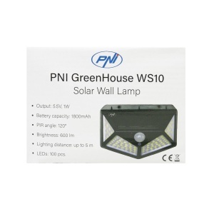 Lampa solara LED PNI GreenHouse WS10, 100 LED-uri, 600 lm, unghi PIR 120 grade, acumulator 1800 mAh, montaj pe perete - Img 10