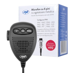 Microfon cu 6 pini cu agatatoare metalica pentru statii radio PNI Escort HP 8000L/8001L/8024/9001 PRO/9500/8900 - Img 6