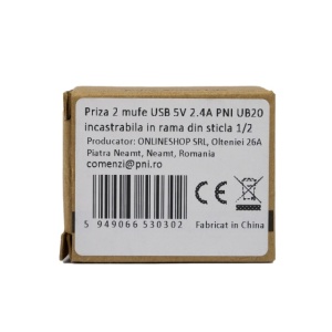 Priza alimentare 2 x USB PNI UB20, 5V 2.4A, max. 12W, modulara, tip F 1/2, montaj incastrat